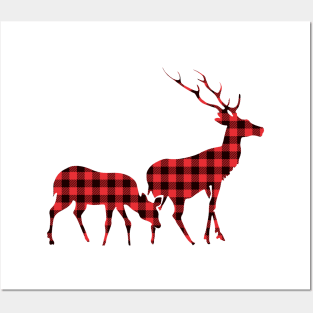 Buffalo Plaid Christmas Reindeer Posters and Art